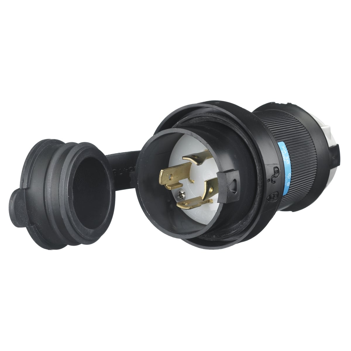 HBL2721SW HBL 3-Phase Grounding Watertight Cord Mount Locking Plug, 250 V AC, 30 A, 3 Poles, 4 Wires, Black/White