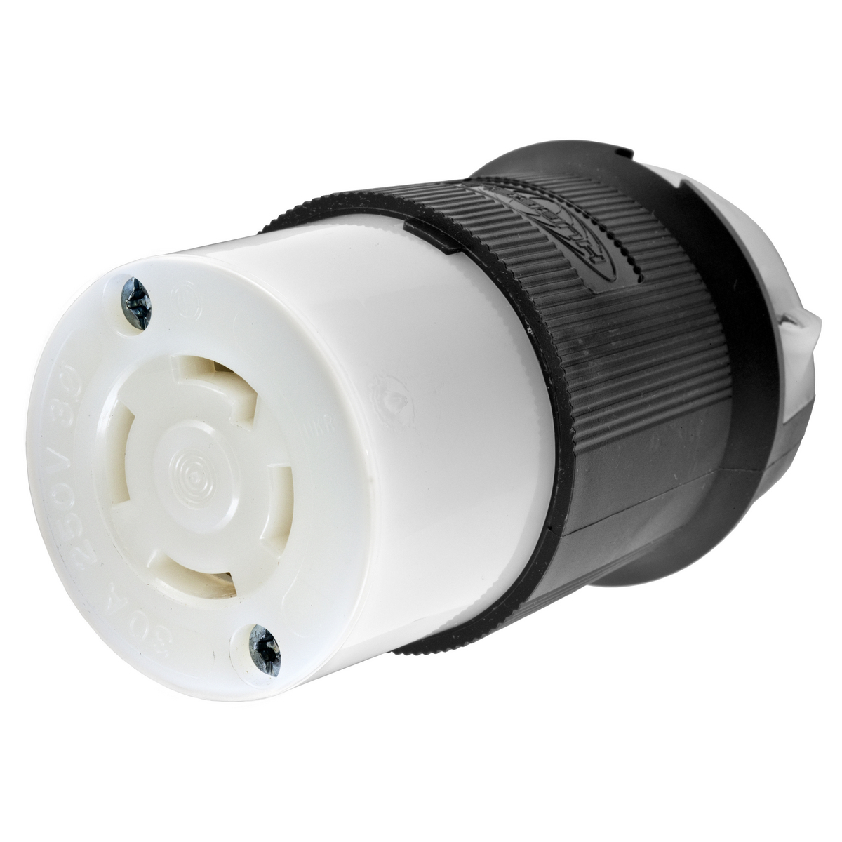 HBL2723 Heavy Duty Grounding Cord Mount Locking Connector, 250 V AC, 30 A, 3 Poles, 4 Wires, Black/White