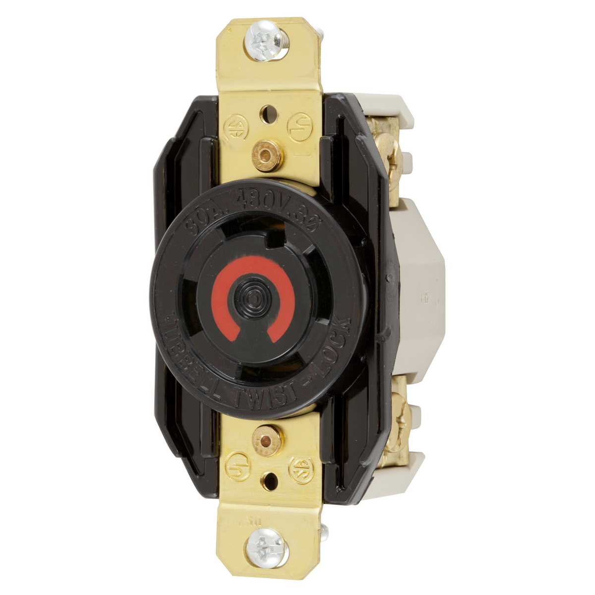 HBL2730 3-Phase Grounding Standard Screw Mount Locking Receptacle, 480 V AC, 30 A, 3 Poles, 4 Wires, Black