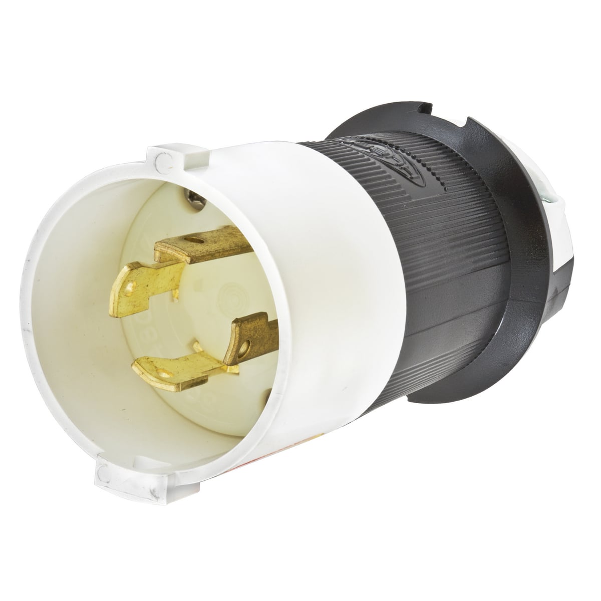 HBL2731S 3-Phase Grounding Male Standard Cord Mount Locking Plug, 480 V AC, 30 A, 3 Poles, 4 Wires, Black/White
