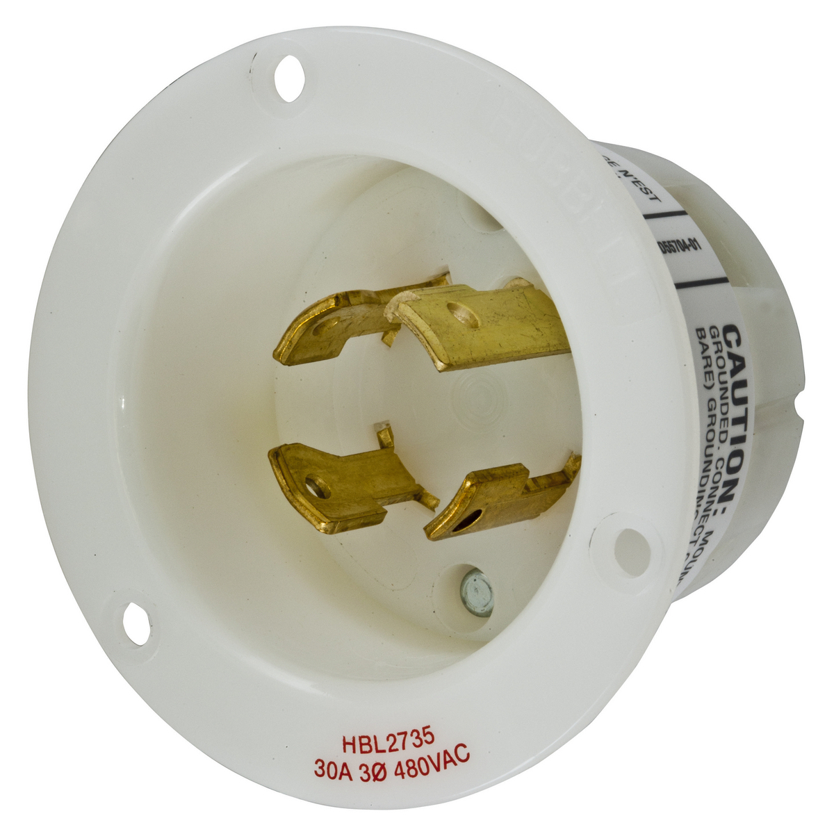 HBL2735 3-Phase Standard Screw Mount Flanged Inlet, 480 V AC, 30 A, 3 Poles, 4 Wires, White