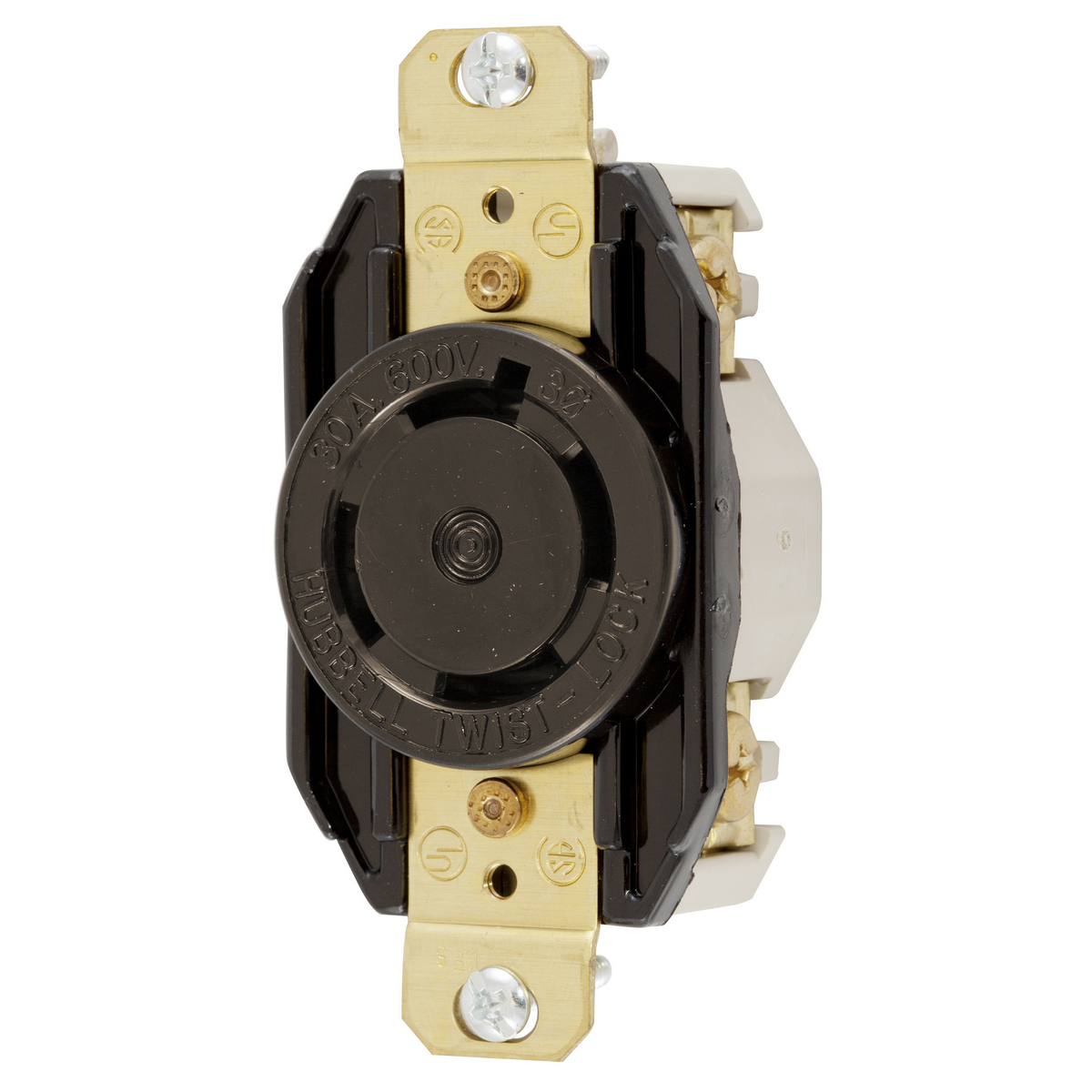 HBL2740 3-Phase Grounding Heavy Duty Single Screw Mount Locking Receptacle, 600 V AC, 30 A, 3 Poles, 4 Wires, Black