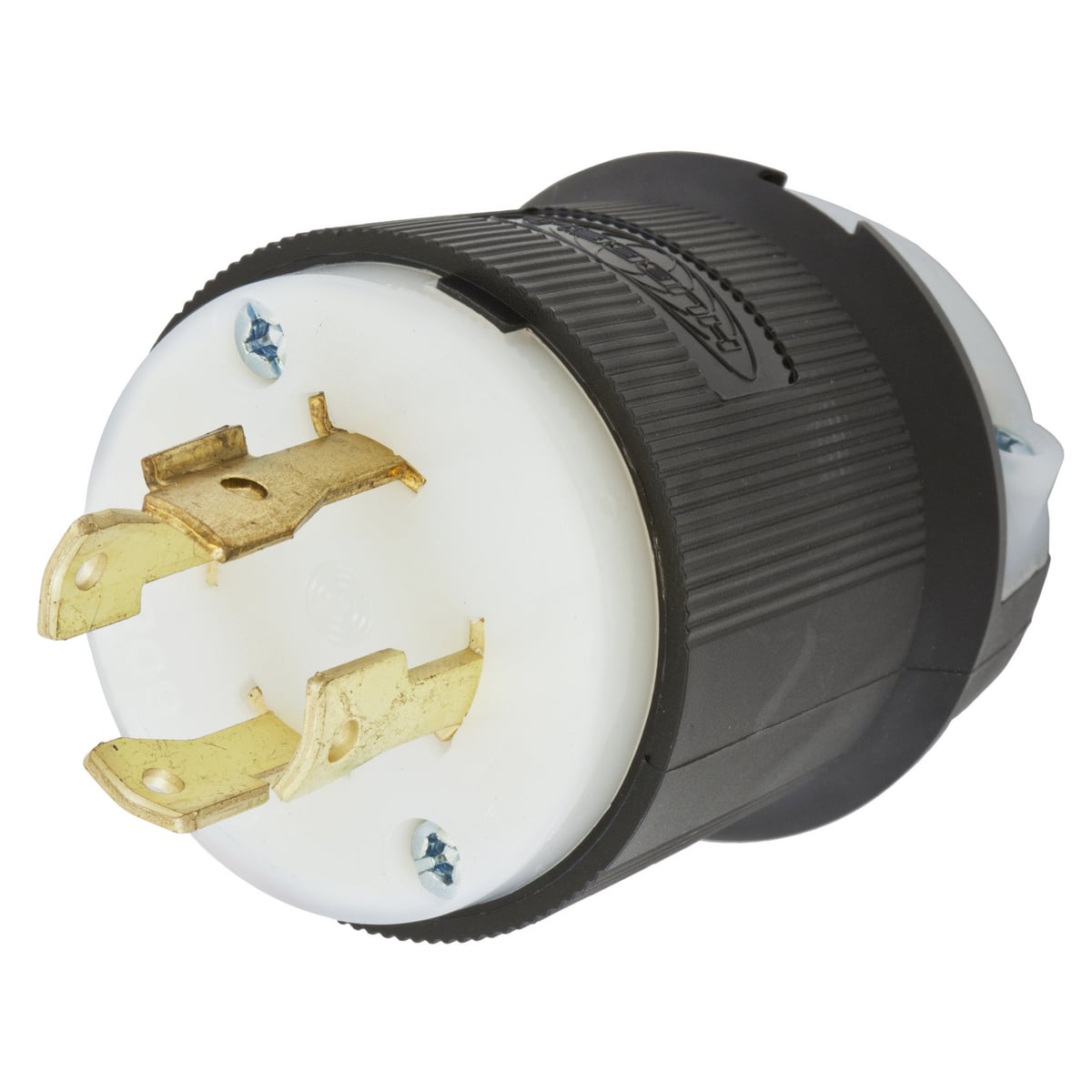 HBL2741 3-Phase Grounding Cord Mount Locking Plug, 600 V AC, 30 A, 3 Poles, 4 Wires, Black/White