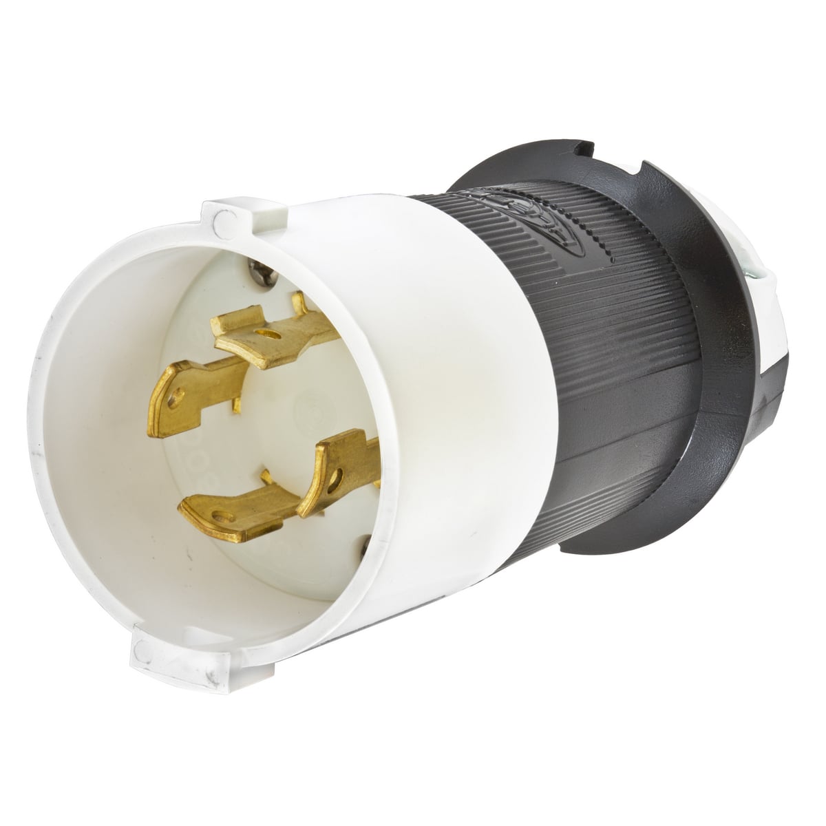 HBL2741S 3-Phase Grounding Standard Cord Mount Locking Plug, 600 V AC, 30 A, 3 Poles, 4 Wires, Black/White