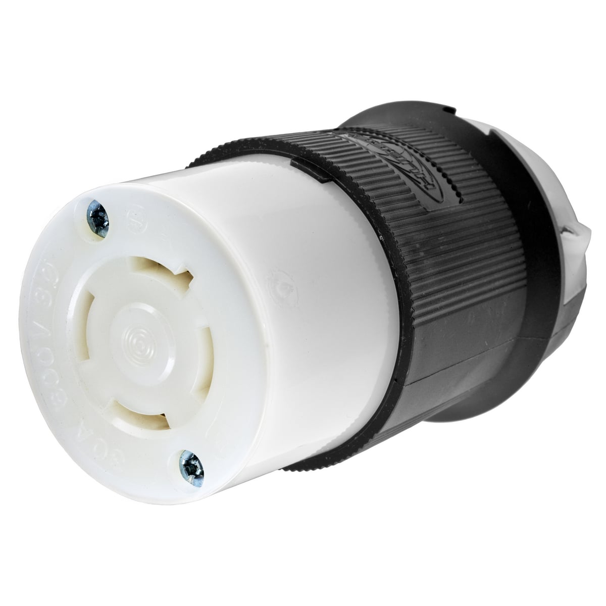 HBL2743 Grounding Heavy Duty Watertight Cord Mount Locking Connector, 600 V AC, 30 A, 3 Poles, 4 Wires, Black/White