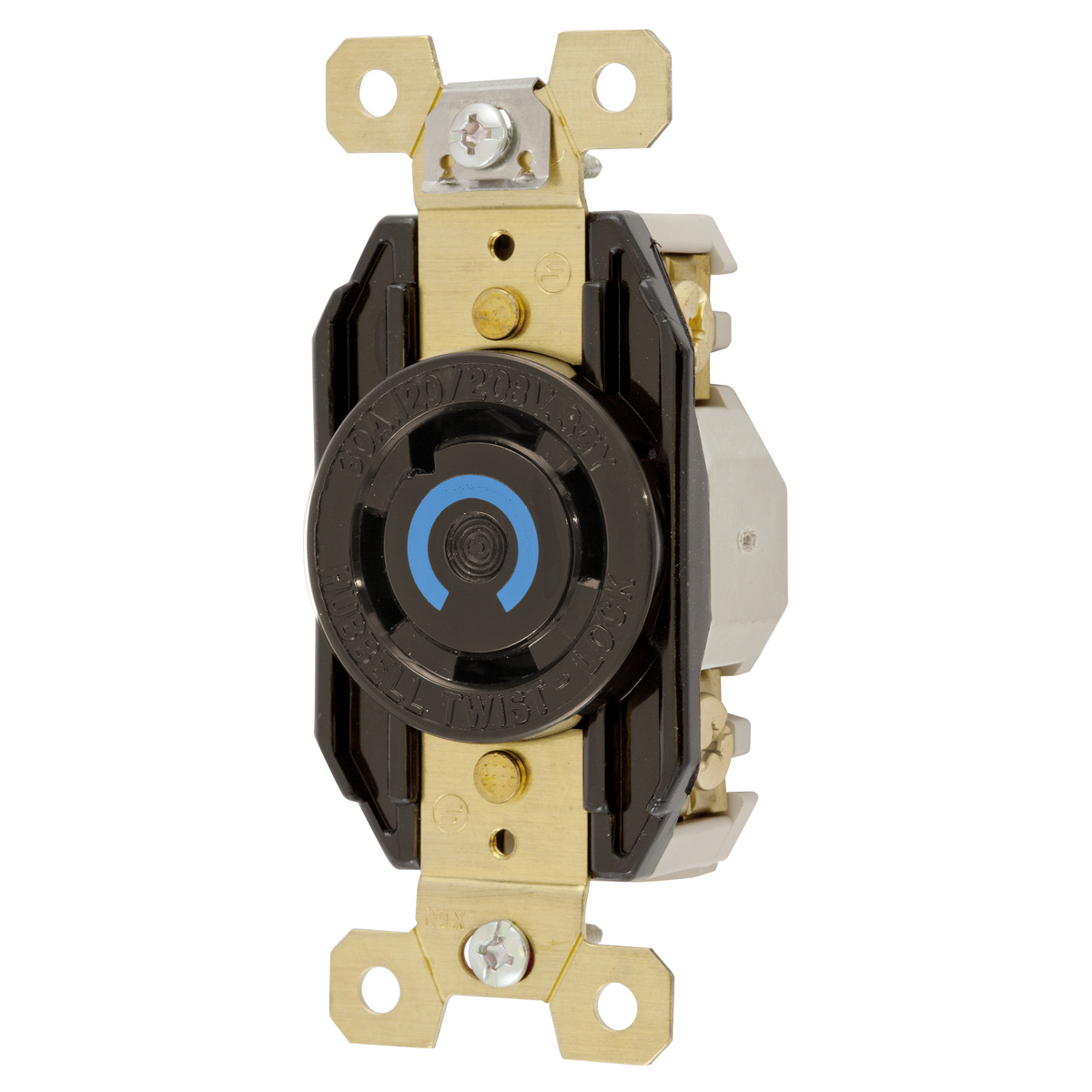 HBL2750 3-Phase Heavy Duty Single Screw Mount Locking Receptacle, 120/208Y V AC, 30 A, 4 Poles, 4 Wires, Black