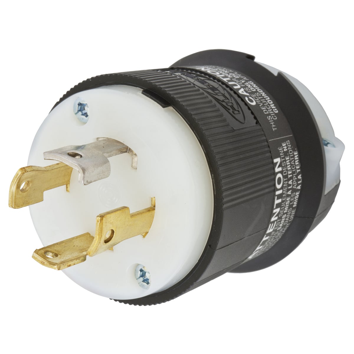 HBL2751 3-Phase Non-Grounding Cord Mount Locking Plug, 120/208 V AC, 30 A, 4 Poles, 4 Wires, Black/White