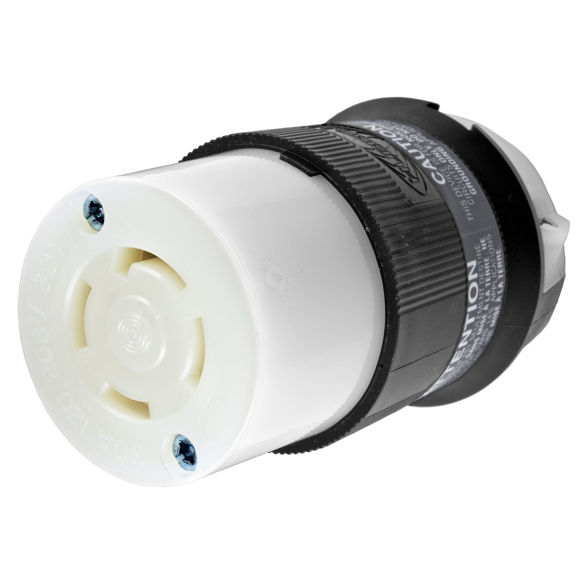 HBL2753 3-Phase Heavy Duty Isolated Non-Grounding Standard Sized Cord Mount Female Connector, 120Y/208 V AC, 30 A, 4 Poles, 4 Wires, Black/White