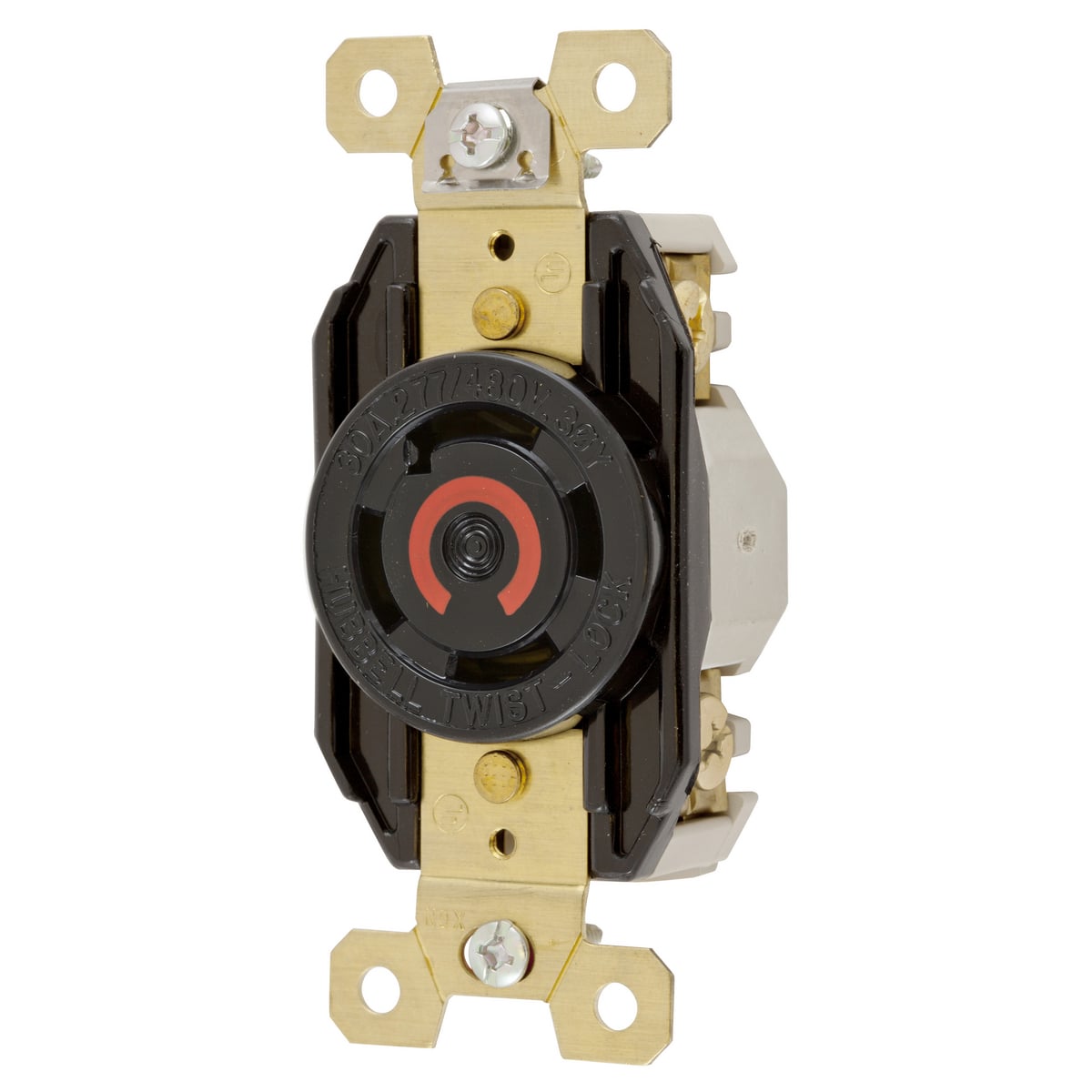 HBL2760 3-Phase Flush Mount Heavy Duty Non-Grounding Standard Single Screw Mount Locking Receptacle, 277Y/480 V AC, 30 A, 4 Poles, 4 Wires, Black
