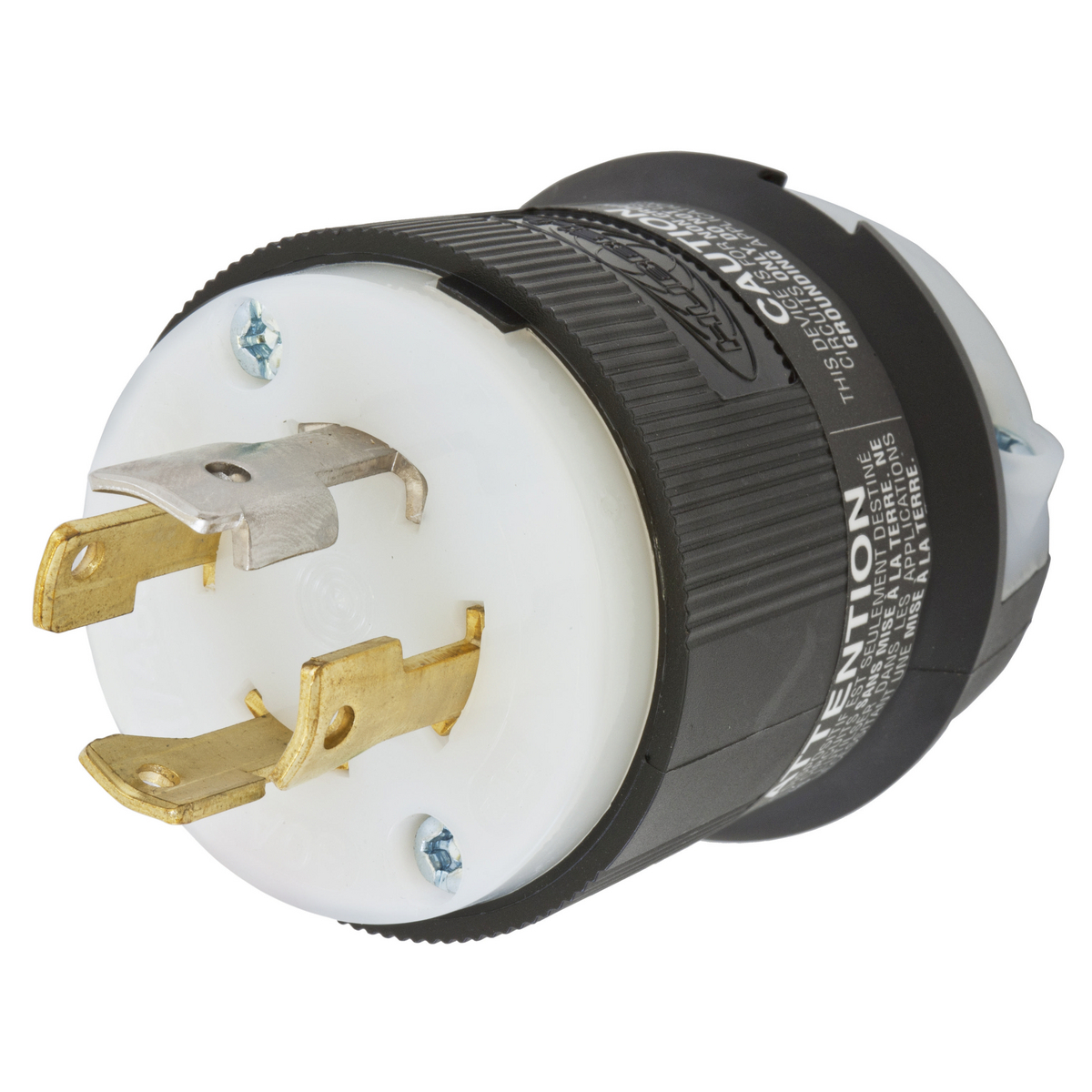 HBL2761 3-Phase Non-Grounding Cord Mount Locking Plug, 277/480 V AC, 30 A, 4 Poles, 4 Wires, Black/White