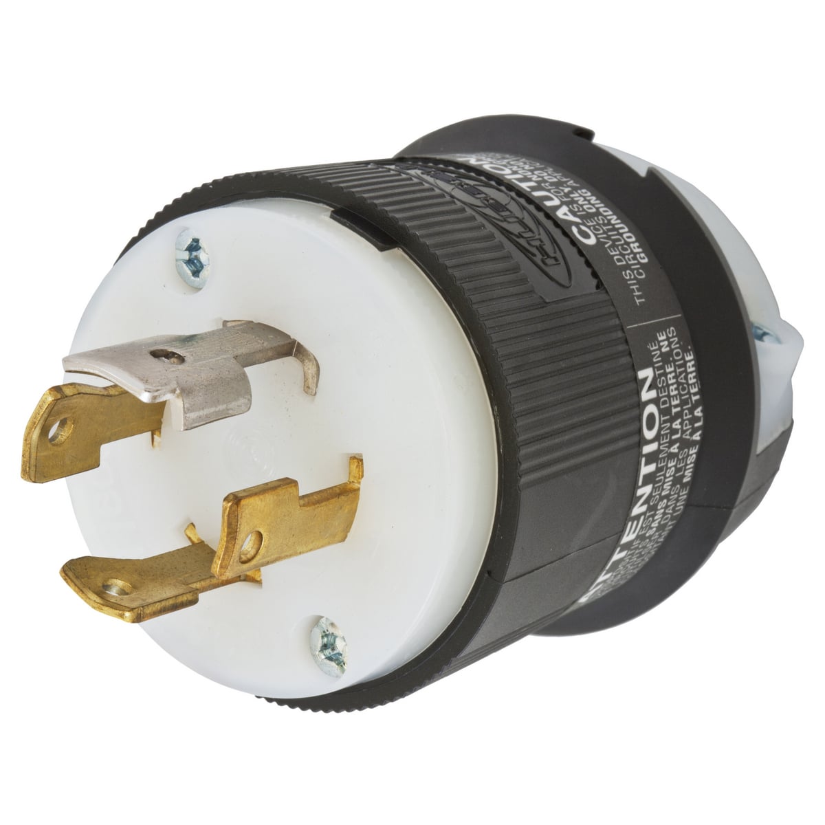 HBL2771 3-Phase Extra Heavy Duty Non-Grounding Cord Mount Locking Plug, 347/600 V AC, 30 A, 4 Poles, 4 Wires, Black/White