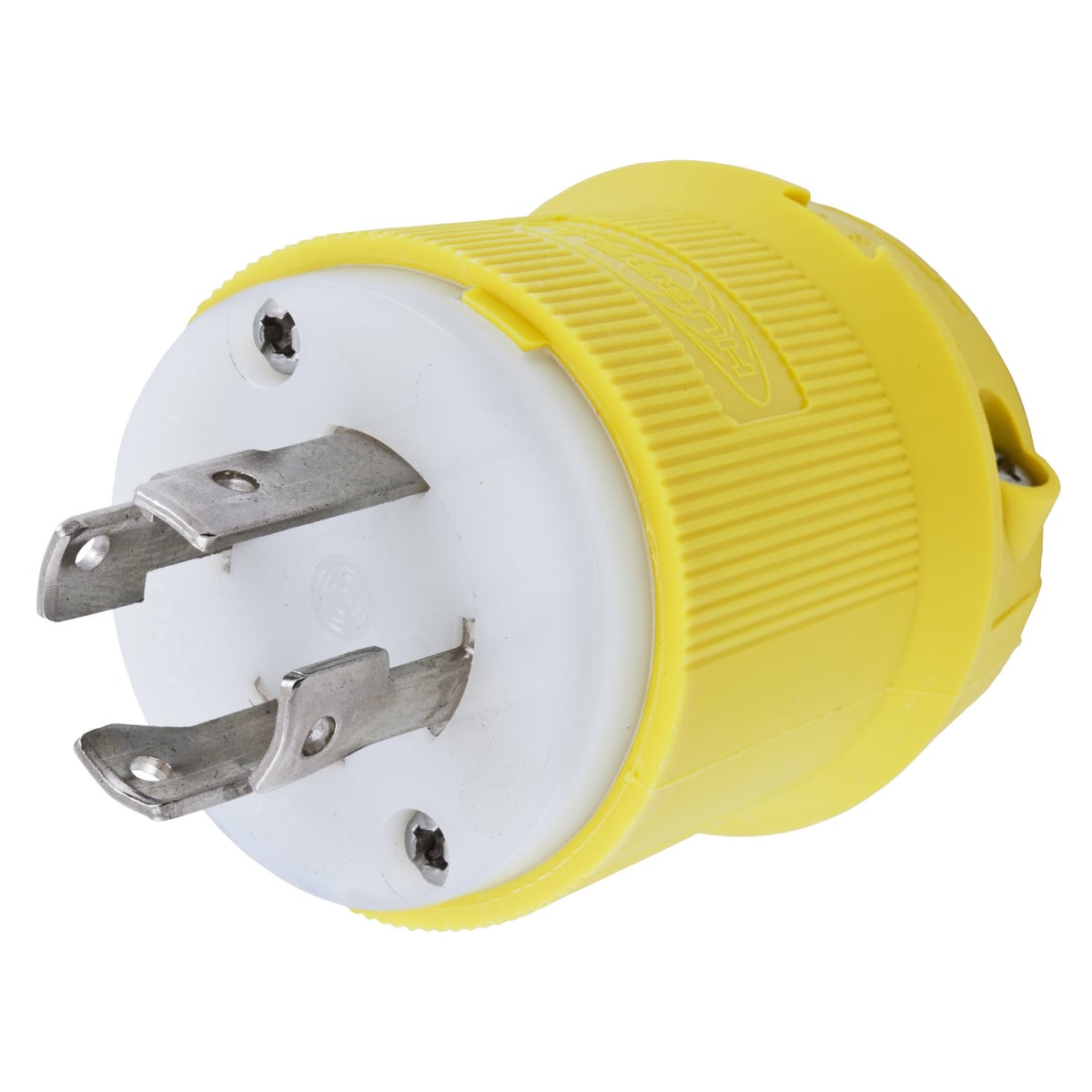 HBL27CM21 3-Phase Corrosion Resistant Grounding Male Standard Cord Mount Locking Plug, 250 V AC, 30 A, 3 Poles, 4 Wires, Yellow