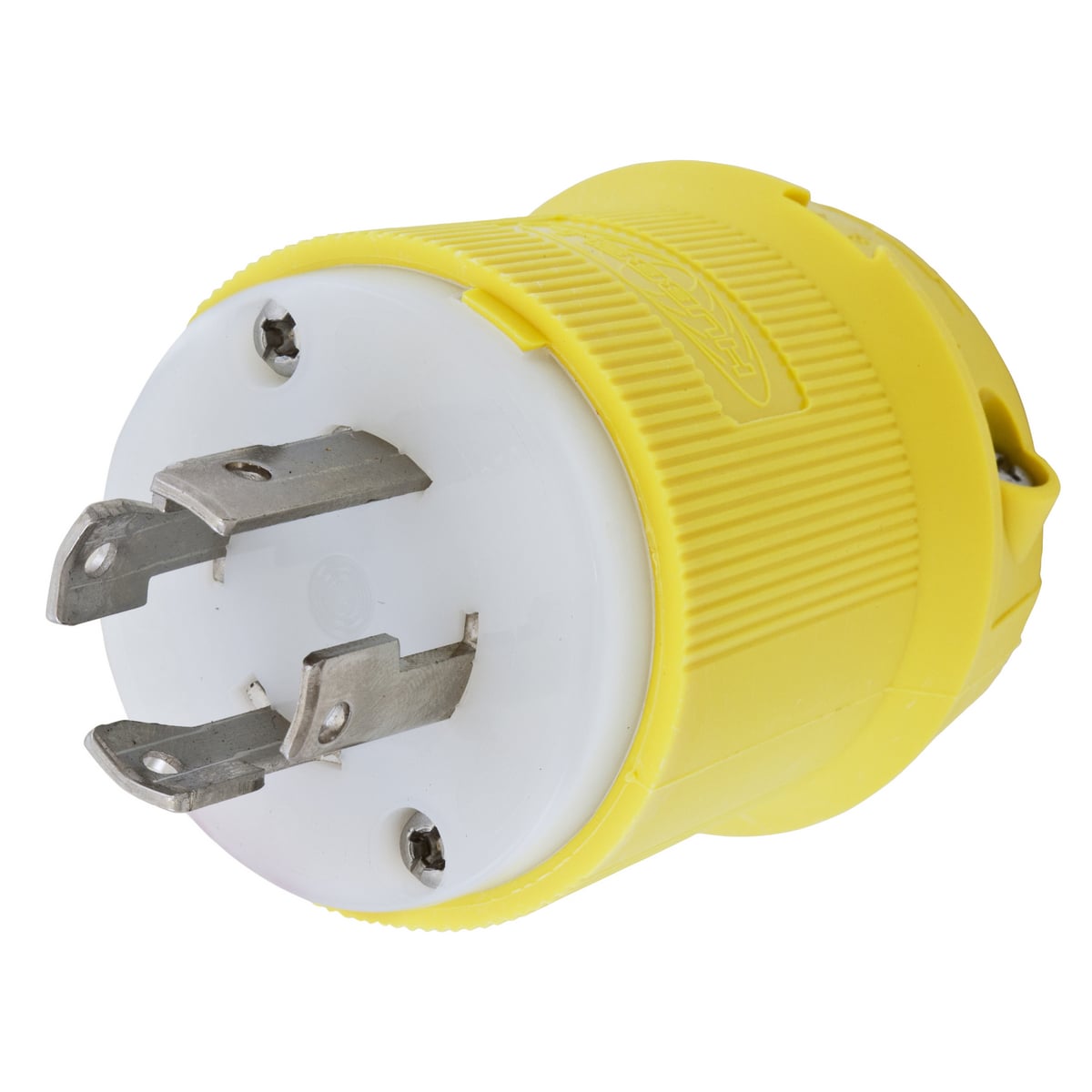 HBL27CM31 3-Phase Corrosion Resistant Grounding Male Standard Cord Mount Locking Plug, 480 V AC, 30 A, 3 Poles, 4 Wires, Yellow