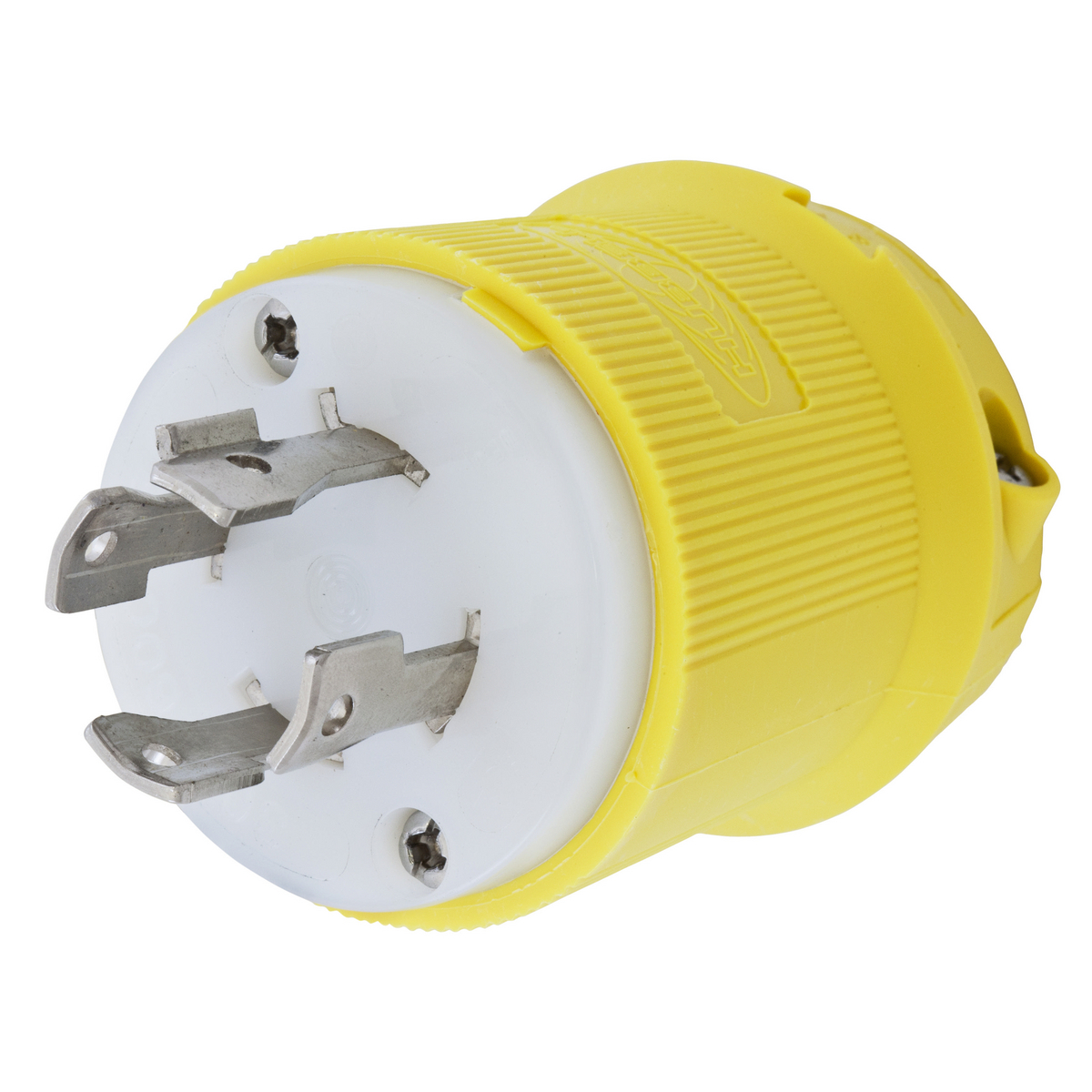 HBL27CM41 3-Phase Corrosion Resistant Grounding Male Locking Plug, 600 V AC, 30 A, 3 Poles, 4 Wires, Yellow