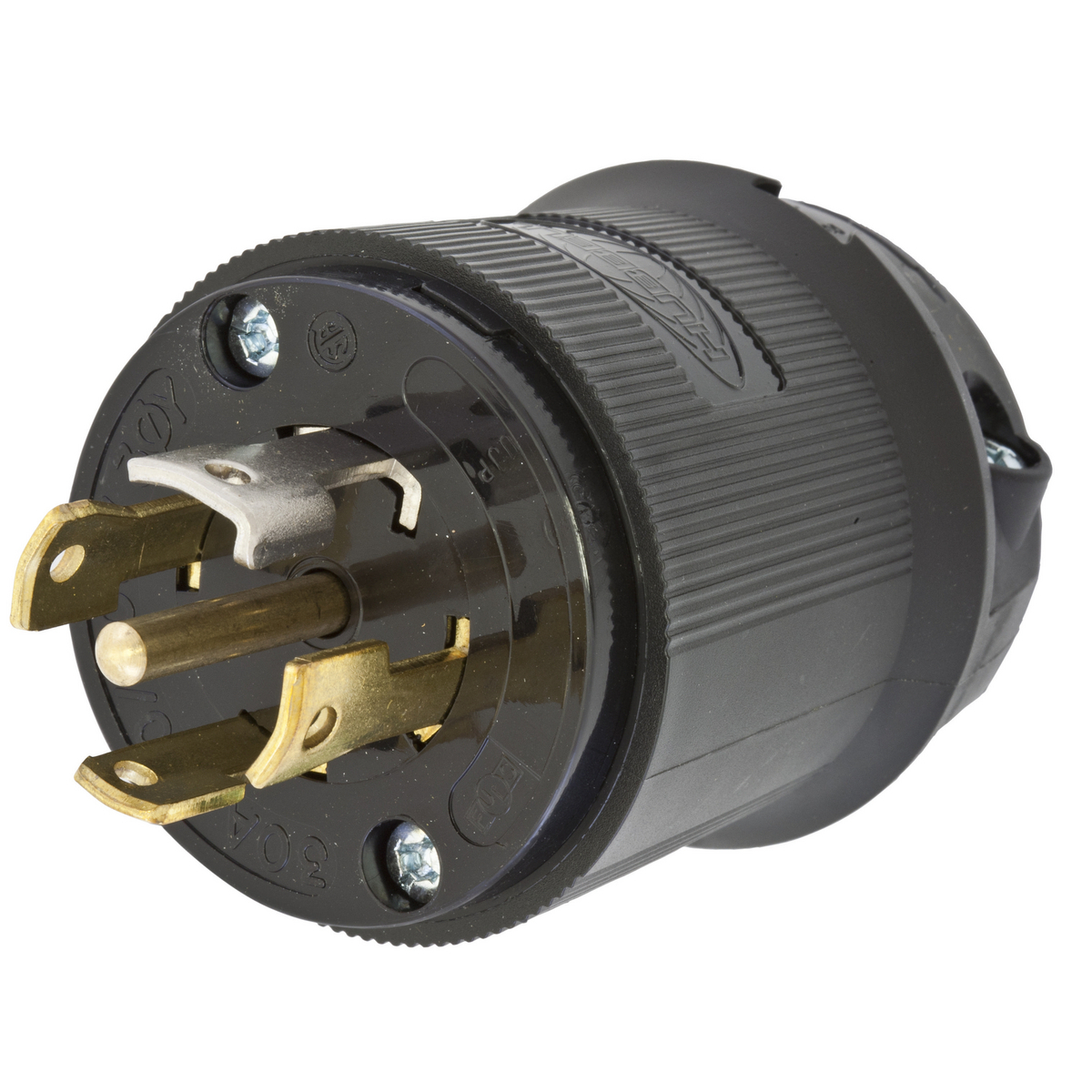 HBL2811BK 3-Phase Grounding Male Standard Cord Mount Locking Plug, 120/208 V AC, 30 A, 4 Poles, 5 Wires, Black