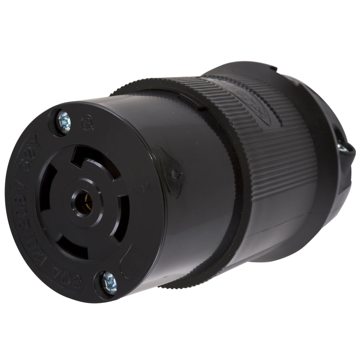 HBL2813BK Heavy Duty Female Grounding Insulated Standard Cord Mount Locking Connector, 120/208 V AC, 30 A, 4 Poles, 5 Wires, Black