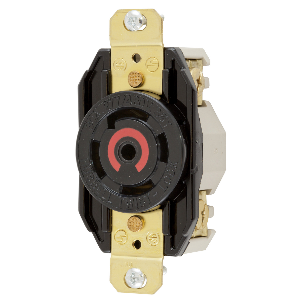 HBL2820 3-Phase Grounding Heavy Duty Single Screw Mount Locking Receptacle, 277/480Y V AC, 30 A, 4 Poles, 5 Wires, Gray/White