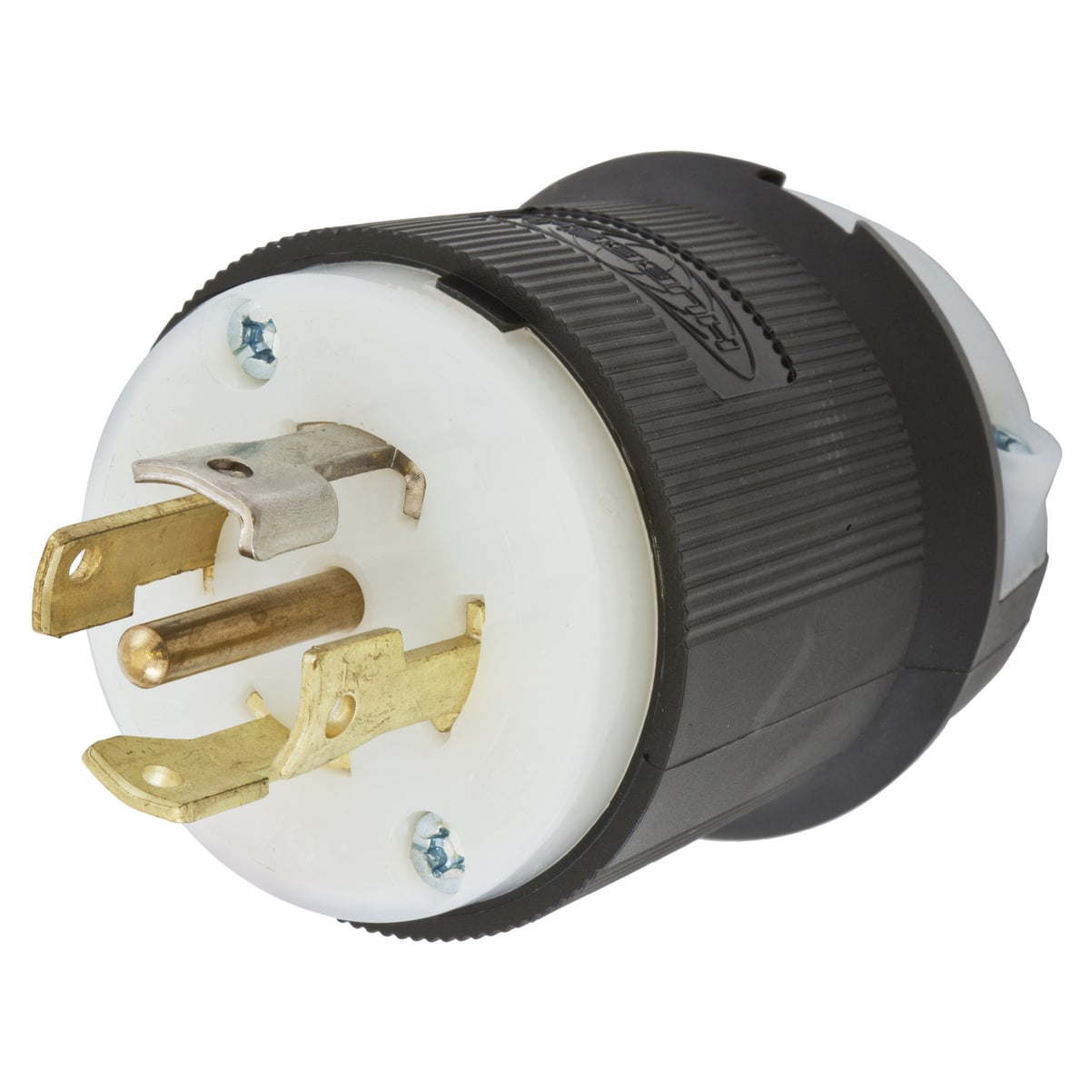HBL2821 3-Phase Grounding Cord Mount Locking Plug, 277/480 V AC, 30 A, 4 Poles, 5 Wires, Black/White