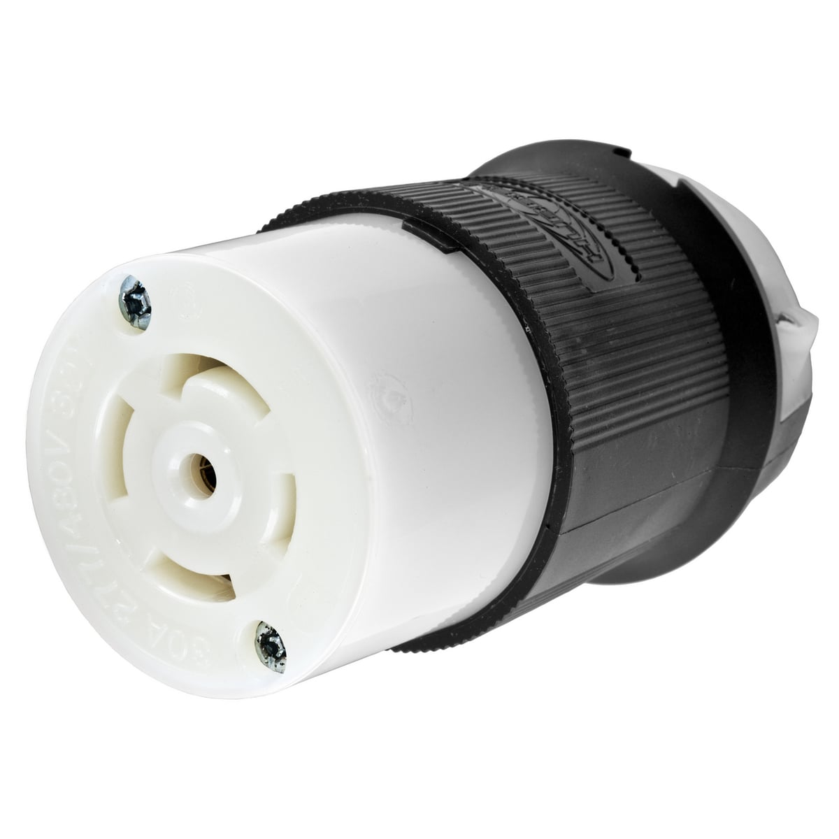HBL2823 Heavy Duty Non-Grounding Cord Mount Locking Connector, 277/480Y V AC, 30 A, 4 Poles, 5 Wires, Black/White