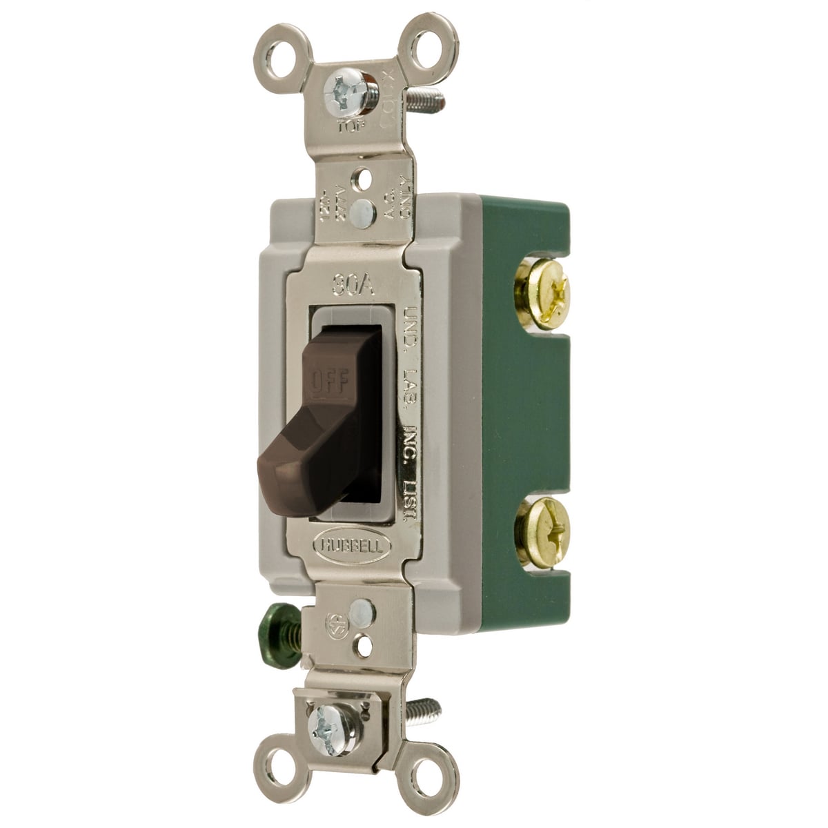 HBL3031 2-Position Extra Heavy Duty General Purpose Industrial Grade Standard Toggle Switch, 120 to 277 V AC, 30 A, 8310 W Power Rating, 2-Position Contact