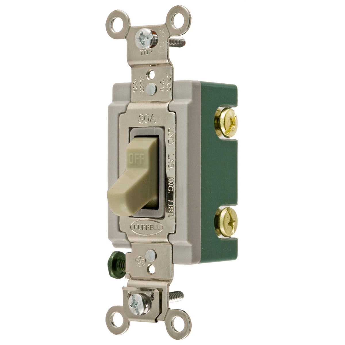 HBL3032I HBL Extra Heavy Duty General Purpose Standard Toggle Switch, 120 to 277 V AC, 30 A, 8310 W Power Rating, 2-Position Contact