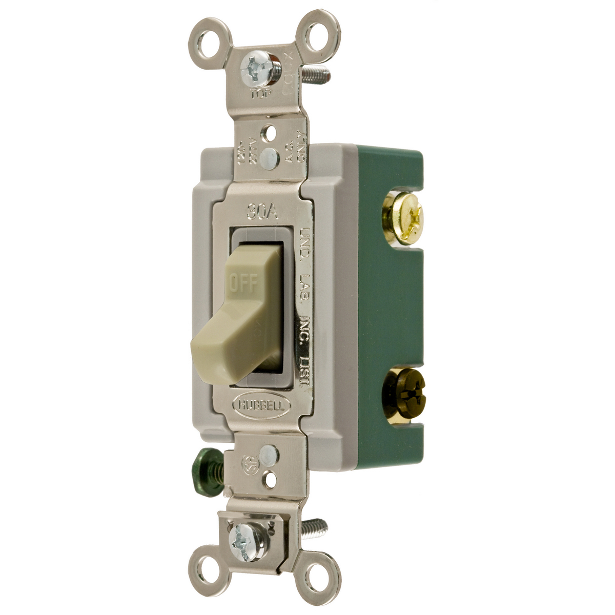 HBL3033I HBL 3-Way Extra Heavy Duty General Purpose Standard Toggle Switch, 120 to 277 V AC, 30 A, 8310 W Power Rating, 2-Position Contact