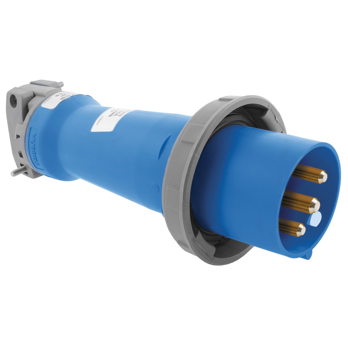 HBL3100P6W 1-Phase Male Watertight Standard Cord Mount Pin and Sleeve Plug, 250 V AC, 100 A, 2 Poles, 3 Wires, Blue
