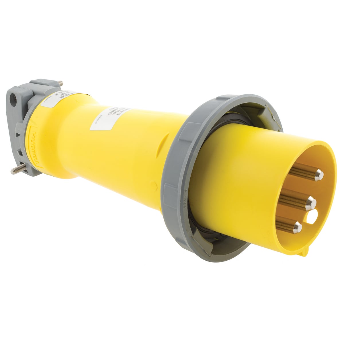 HBL320P4W 1-Phase Grounding Male Watertight Cord Mount Pin and Sleeve Plug, 125 V AC, 20 A, 2 Poles, 3 Wires, Yellow