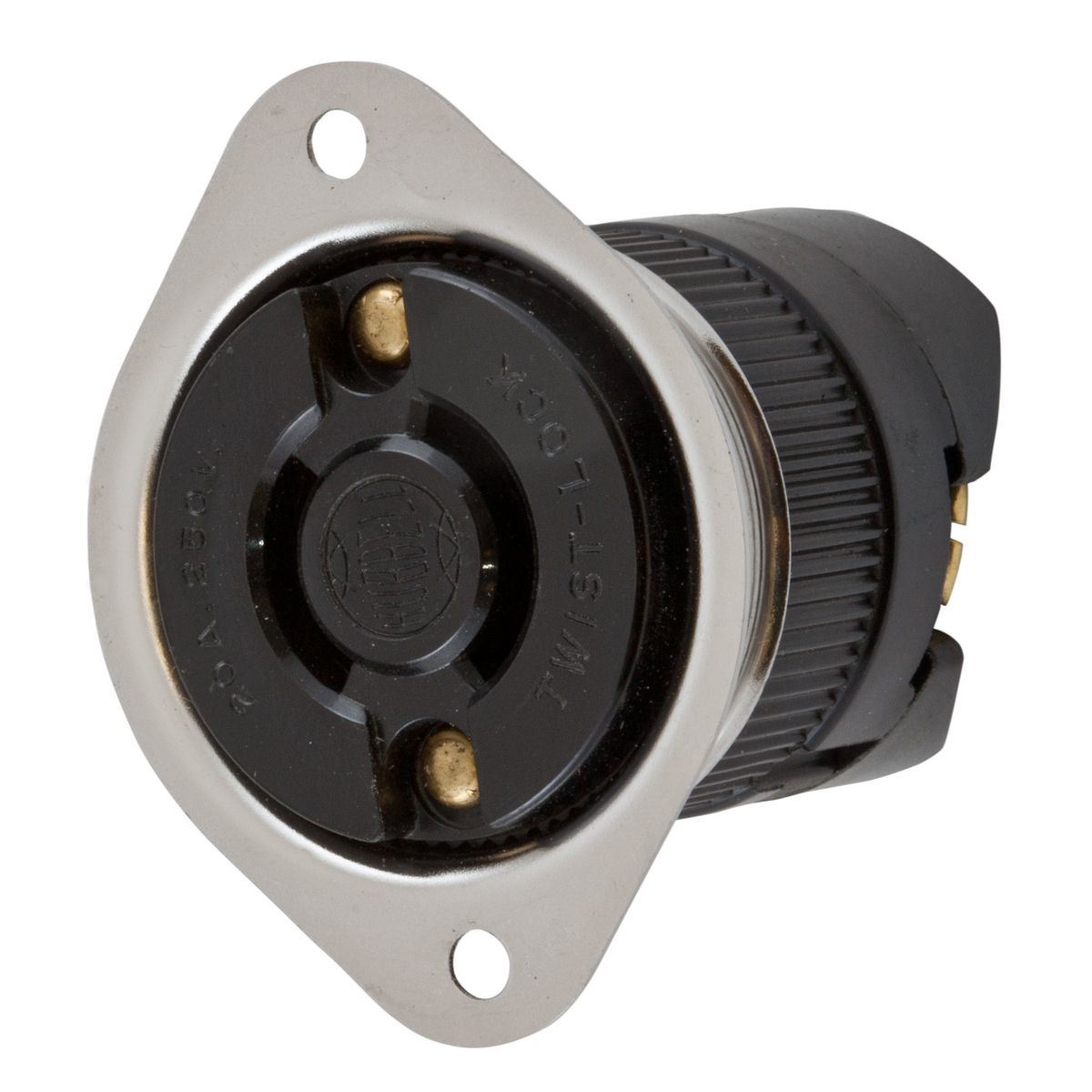 HBL3226 1-Phase Flanged Non-Grounding Single Standard Screw Mount Locking Receptacle, 250 V AC, 20 A, 2 Poles, 2 Wires, White