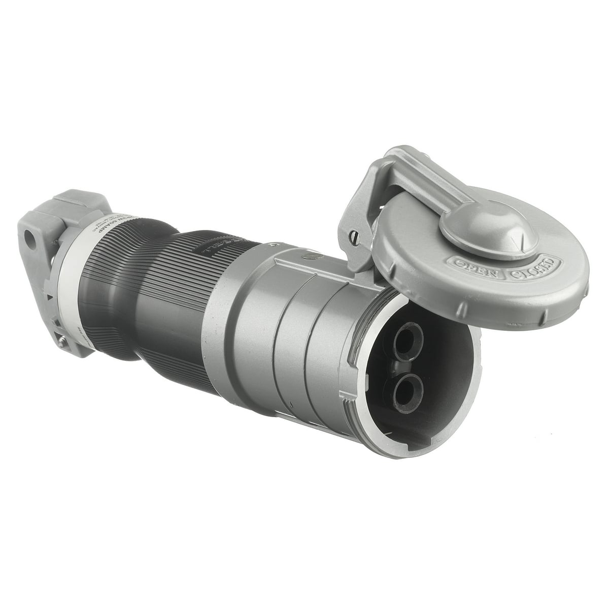 HBL330CS1W Female Heavy Duty Insulated Standard Watertight Cord Mount Pin and Sleeve Connector, 600 V AC/250 V DC, 30 A, 2 Poles, 3 Wires, Black/Gray