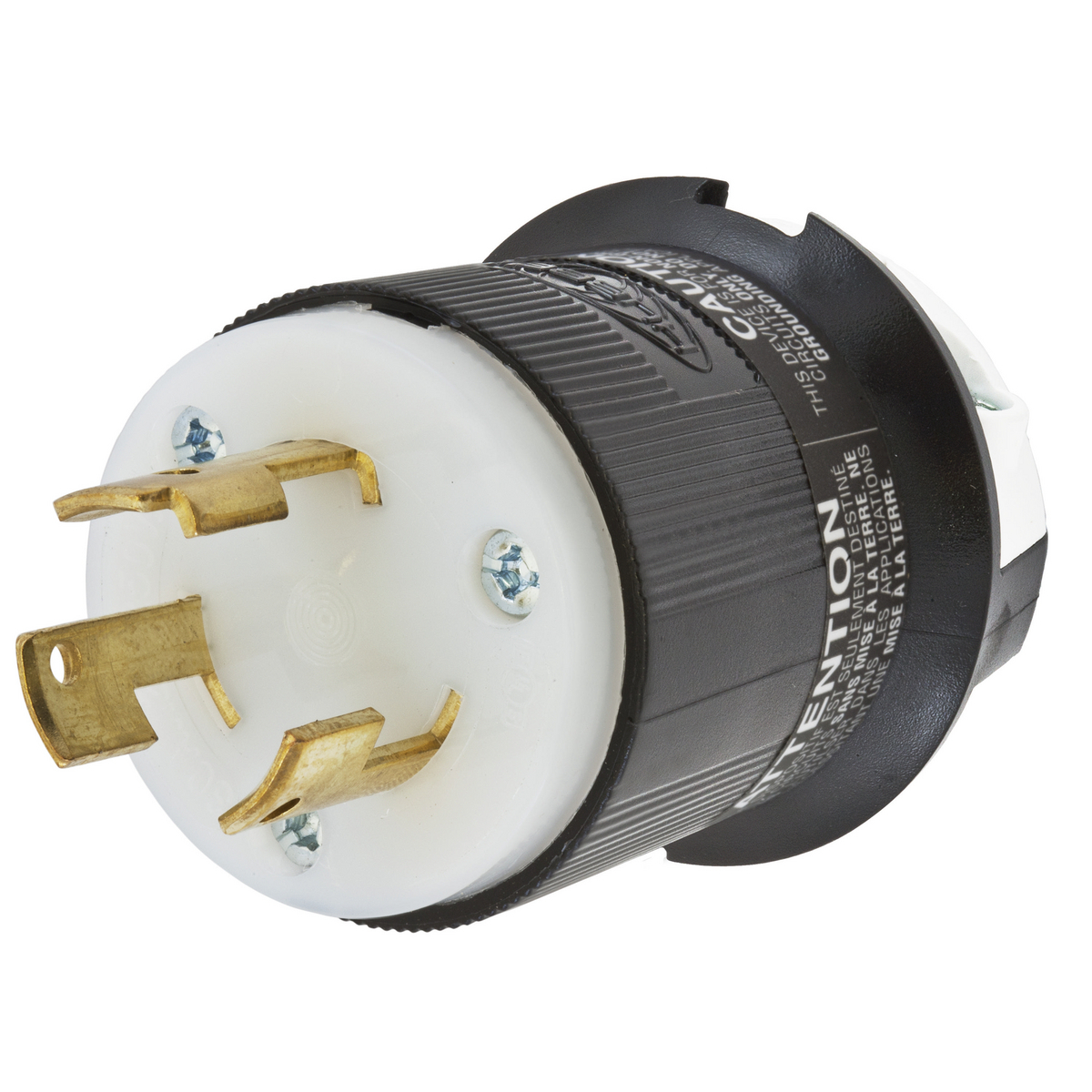 HBL3331C 1-Phase Extra Heavy Duty Non-Grounding Cord Mount Locking Plug, 125/250 V AC, 30 A, 3 Poles, 3 Wires, Black/White