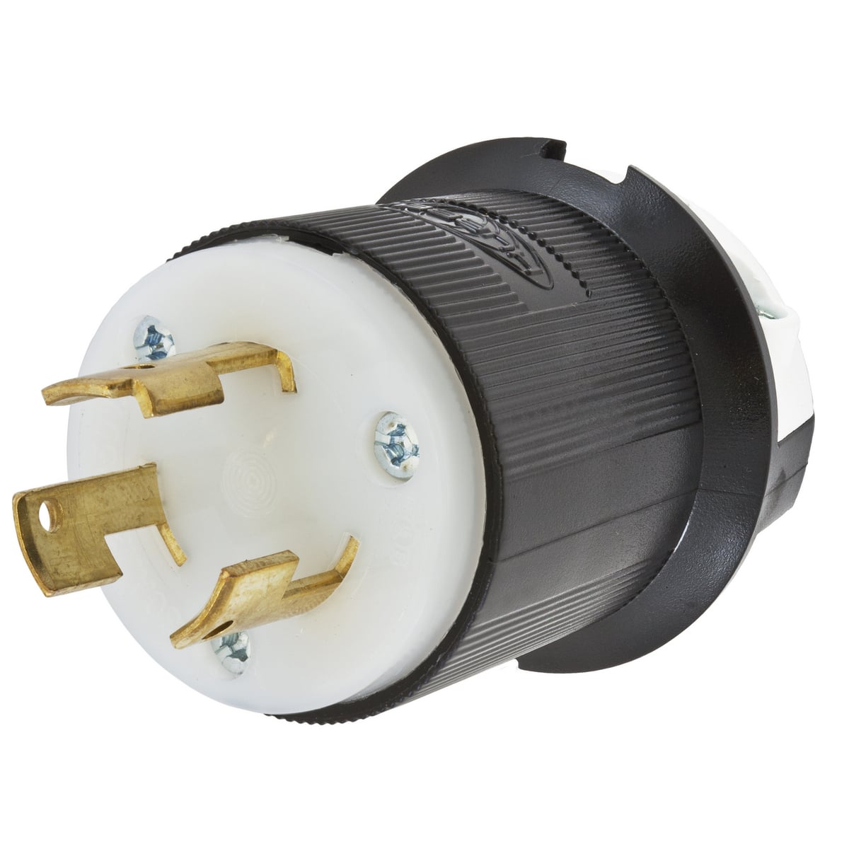 HBL3331GC 1-Phase Non-Grounding Male Standard Cord Mount Locking Plug, 250 V AC, 30 A, 3 Poles, 3 Wires, Black/White