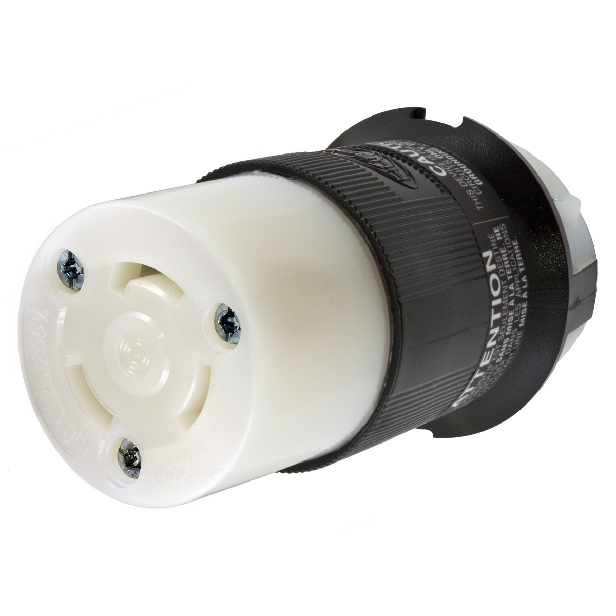 HBL3333C HBL Heavy Duty Standard Sized Isolated Non-Grounding Cord Mount Female Connector, 125/250 V AC, 30 A, 3 Poles, 3 Wires, Black/White