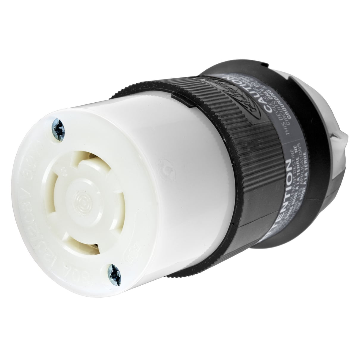 HBL3433C 3-Phase Heavy Duty Isolated Non-Grounding Standard Sized Cord Mount Female Connector, 120Y/208 V AC, 30 A, 4 Poles, 4 Wires, Black/White