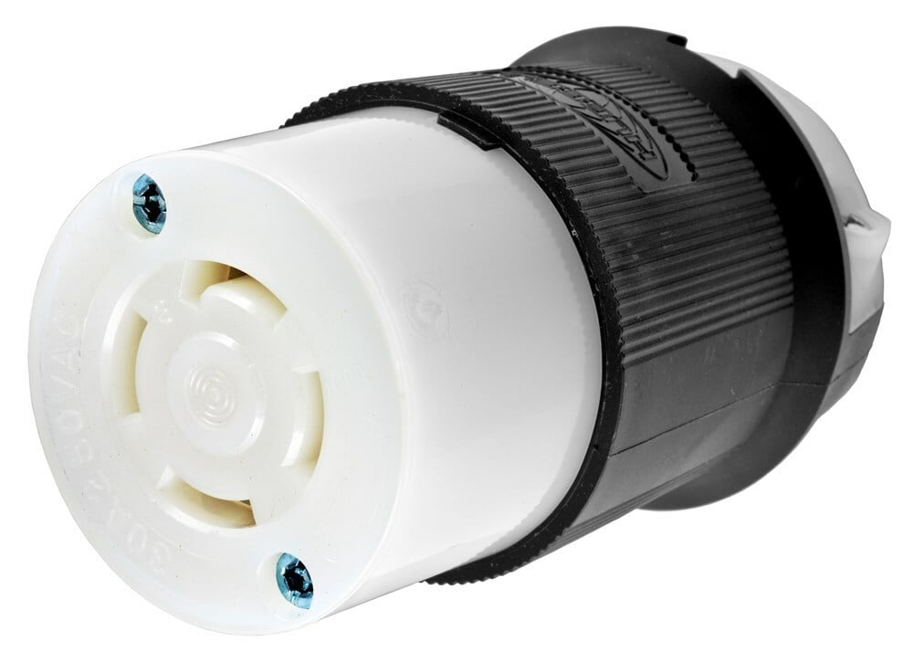 HBL3433GCB 3-Phase Heavy Duty Isolated Grounding Standard Sized Cord Mount Female Connector, 250 Delta V AC, 30 A, 3 Poles, 4 Wires, Black/White