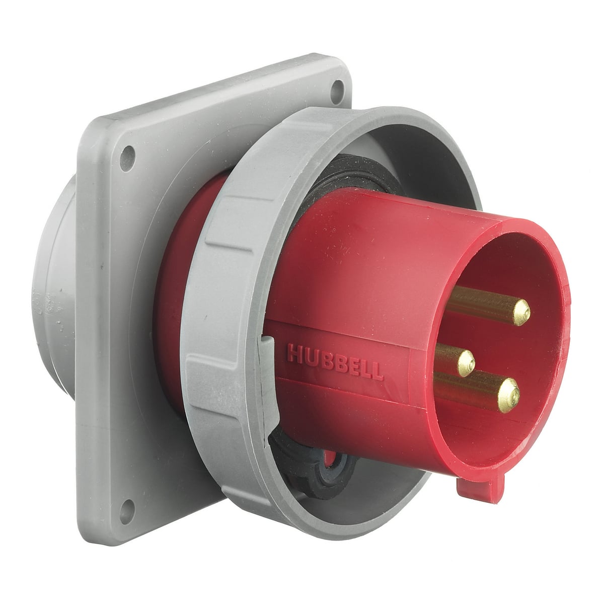 HBL360B7W 1-Phase Flanged Male Single Standard Watertight Pin and Sleeve Inlet, 480 V AC, 60 A, 2 Poles, 3 Wires, Red