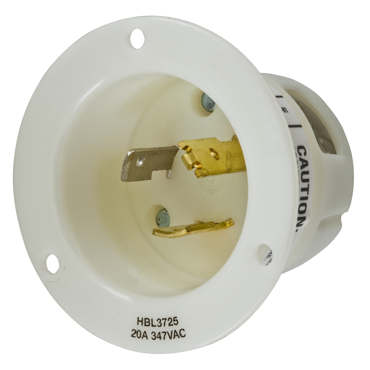 HBL3725 1-Phase Extra Heavy Duty Grounding Screw Mount Flanged Inlet, 347 V AC, 20 A, 2 Poles, 3 Wires, White