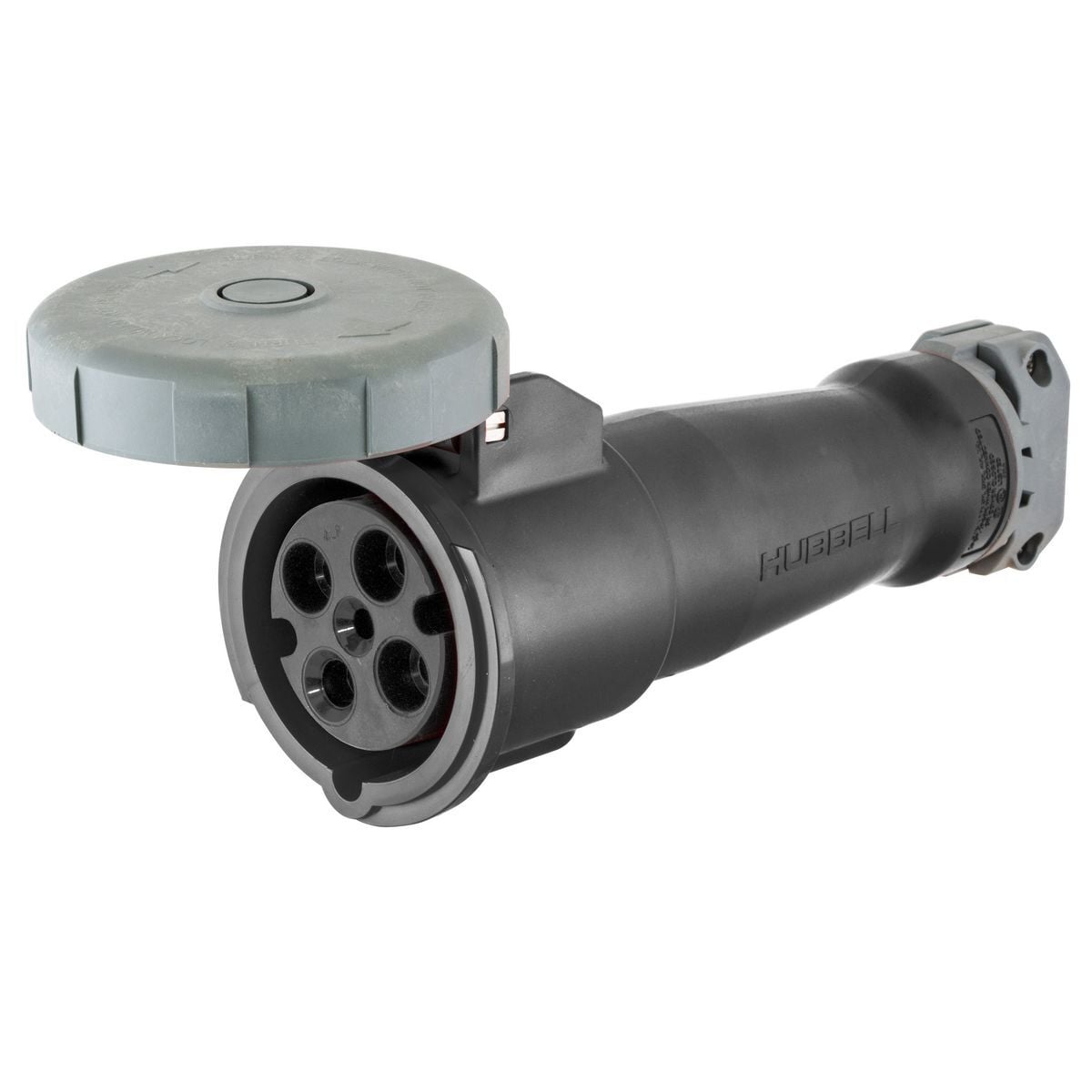 HBL4100C5W 3-Phase Female Heavy Duty Standard Watertight Cord Mount Pin and Sleeve Connector, 600 V AC, 100 A, 3 Poles, 4 Wires, Black