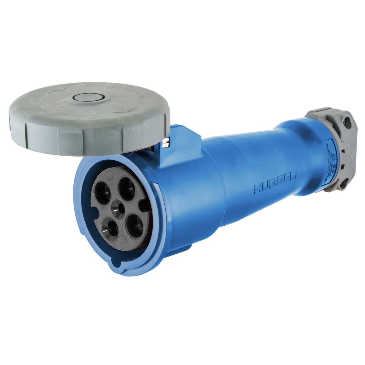 HBL4100C9W 3-Phase Watertight Cord Mount Pin and Sleeve Connector, 250 V AC, 100 A, 3 Poles, 4 Wires, Blue