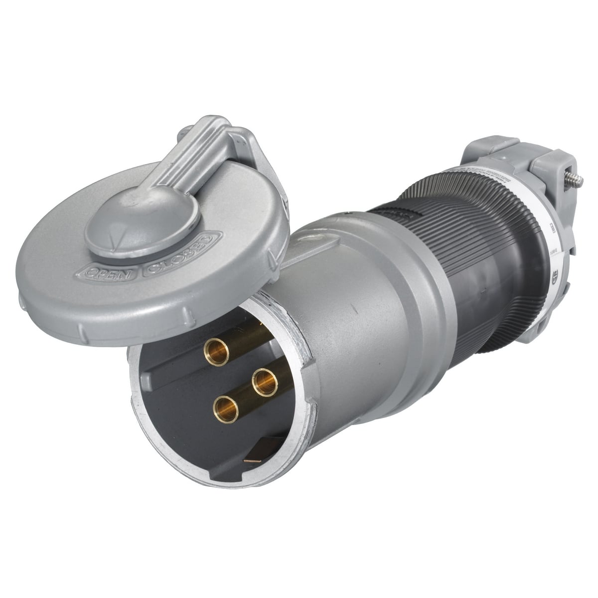 HBL4100CS1WR 3-Phase Female Heavy Duty Standard Watertight Cord Mount Pin and Sleeve Connector, 600 VAC/250 VDC, 100 A, 3 Poles, 4 Wires, Black/Gray
