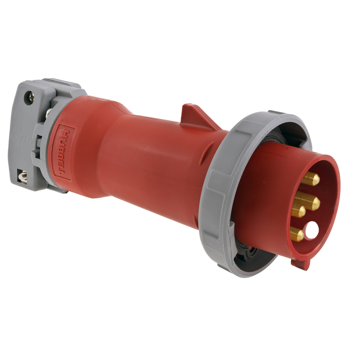 HBL4100P7W 3-Phase Grounding Male Non-NEMA Portable Standard Watertight Cord Mount Pin and Sleeve Plug, 480 V AC, 100 A, 3 Poles, 4 Wires, Red