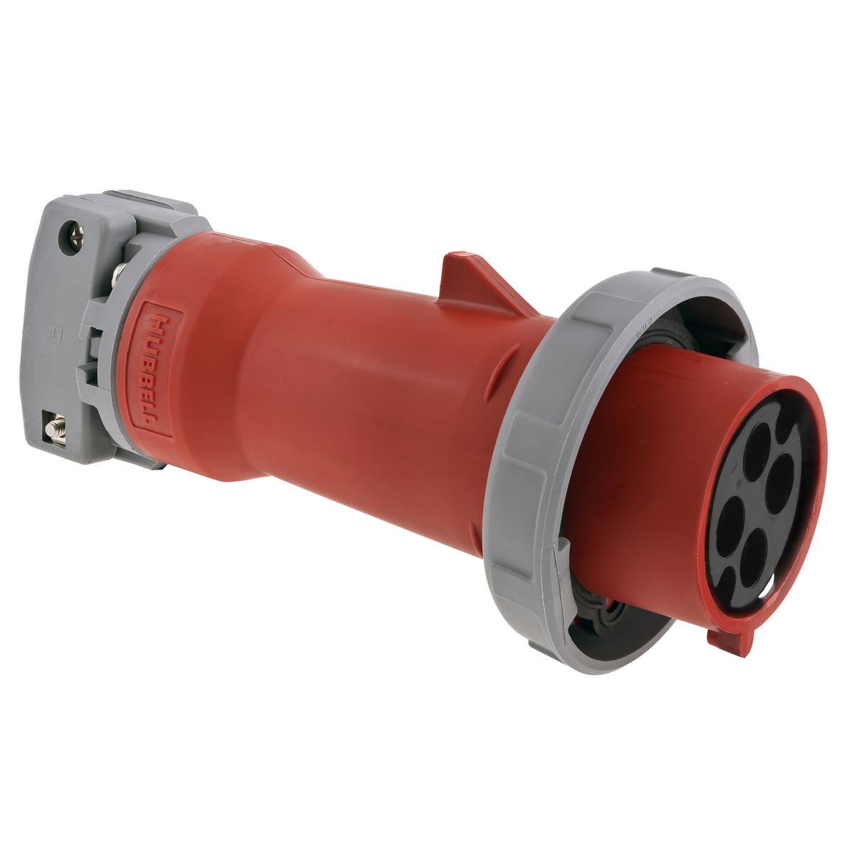 HBL4100P7WR 3-Phase Grounding Heavy Duty Male Non-NEMA Portable Reverse Standard Watertight Cord Mount Mating Plug, 480 V AC, 100 A, 3 Poles, 4 Wires, Red