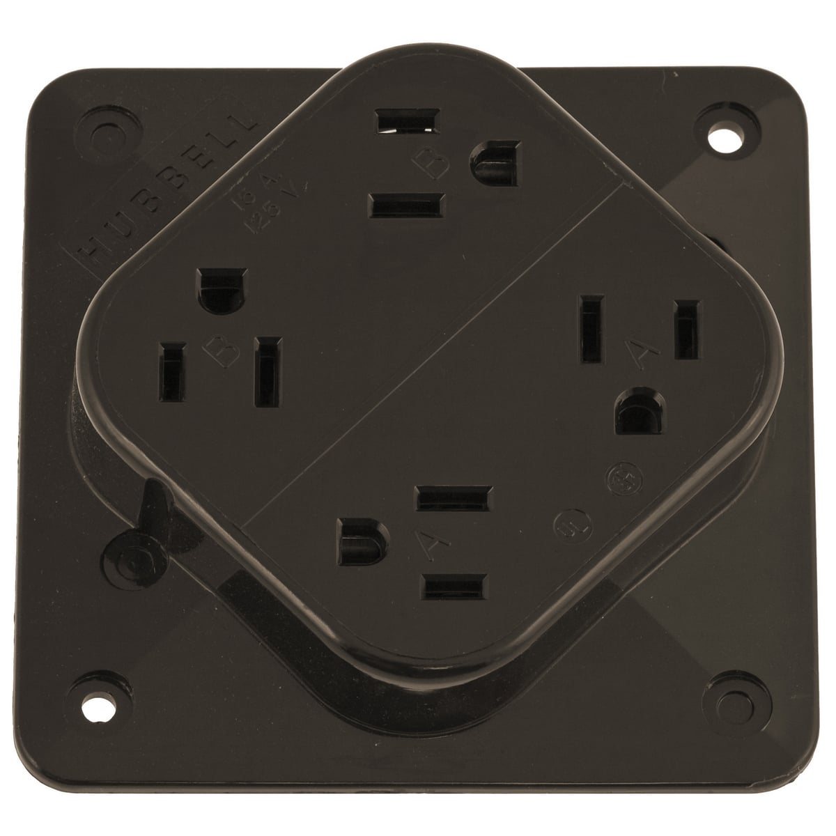 HBL415 1-Phase 4-in-1 Grounding Standard Screw Mount Straight Blade Receptacle, 125 V AC, 15 A, 2 Poles, 3 Wires, Brown