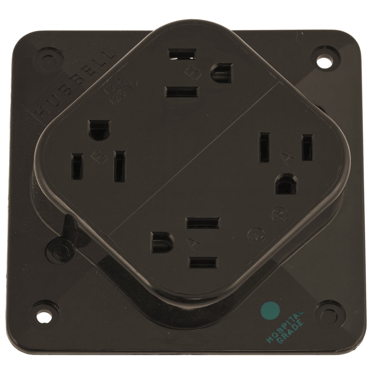 HBL415H 1-Phase 4-in-1 Grounding Standard Screw Mount Straight Blade Receptacle, 125 V AC, 15 A, 2 Poles, 3 Wires, Brown