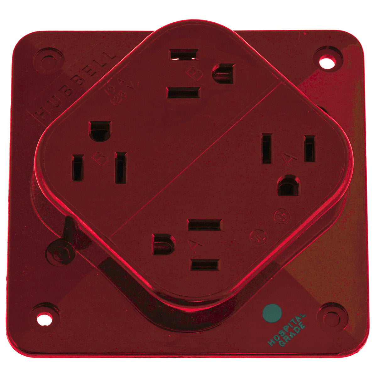 HBL415HR HBL 1-Phase Grounding Standard Screw Mount Straight Blade Receptacle, 125 V AC, 15 A, 2 Poles, 3 Wires, Red