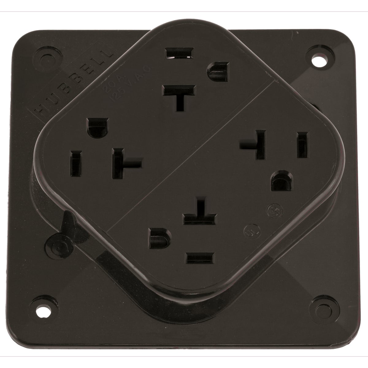 HBL420 1-Phase 4-in-1 Grounding Standard Screw Mount Straight Blade Receptacle, 125 V AC, 20 A, 2 Poles, 3 Wires, Brown