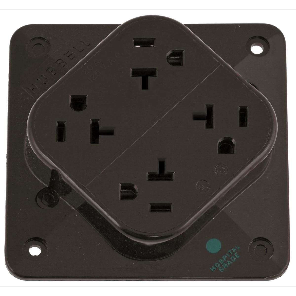 HBL420H 1-Phase 4-in-1 Grounding Standard Screw Mount Straight Blade Receptacle, 125 V AC, 20 A, 2 Poles, 3 Wires, Brown
