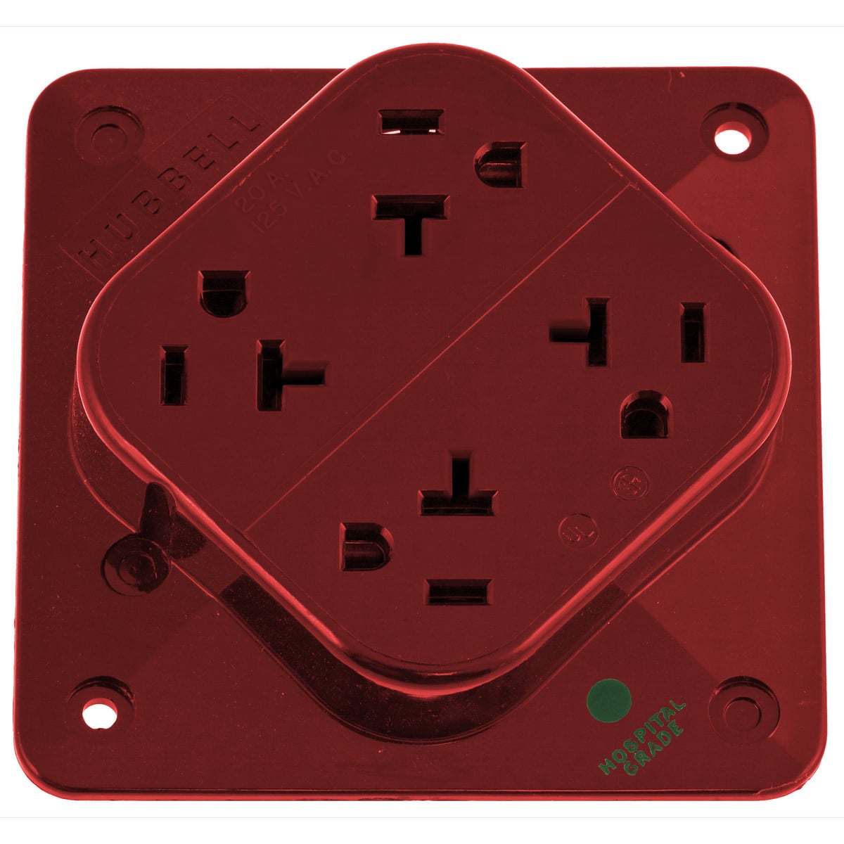 HBL420HR 1-Phase 4-in-1 Grounding Standard Screw Mount Straight Blade Receptacle, 125 V AC, 20 A, 2 Poles, 3 Wires, Red