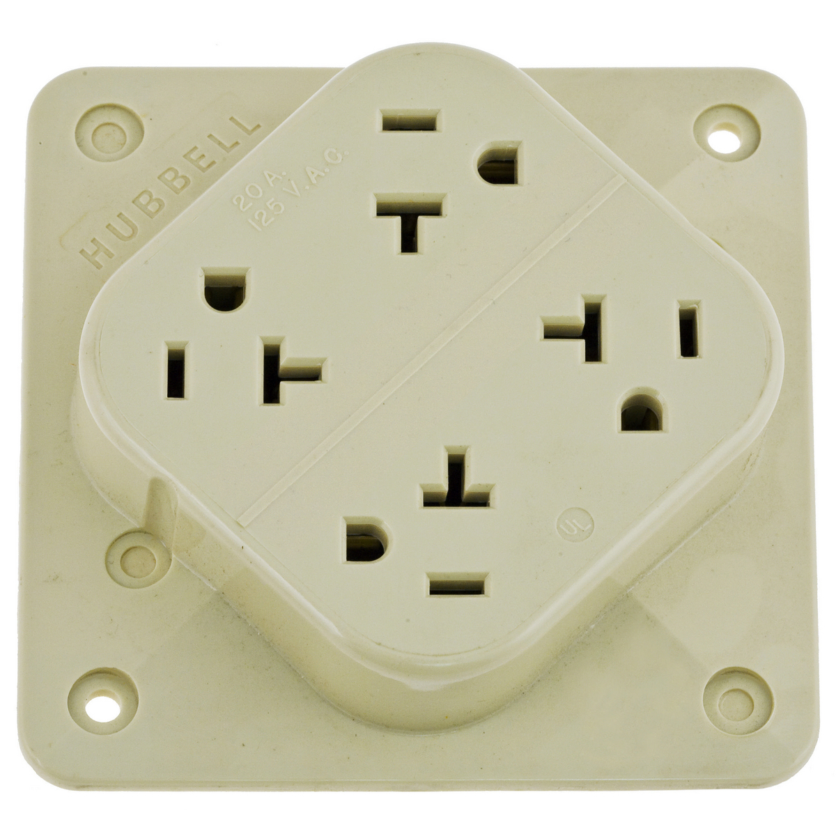 HBL420I 1-Phase 4-in-1 Grounding Standard Screw Mount Straight Blade Receptacle, 125 V AC, 20 A, 2 Poles, 3 Wires, Ivory