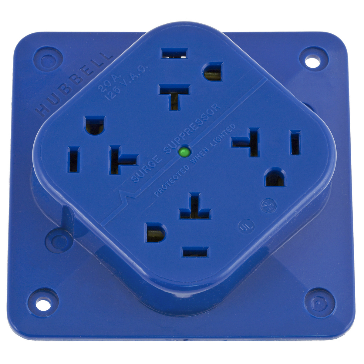 4-PLEX HBL420S Duplex Grounding Specification Grade Standard Surge Suppression Receptacle With LED, 125 V AC, 20 A, 60 Hz, 1 Phase